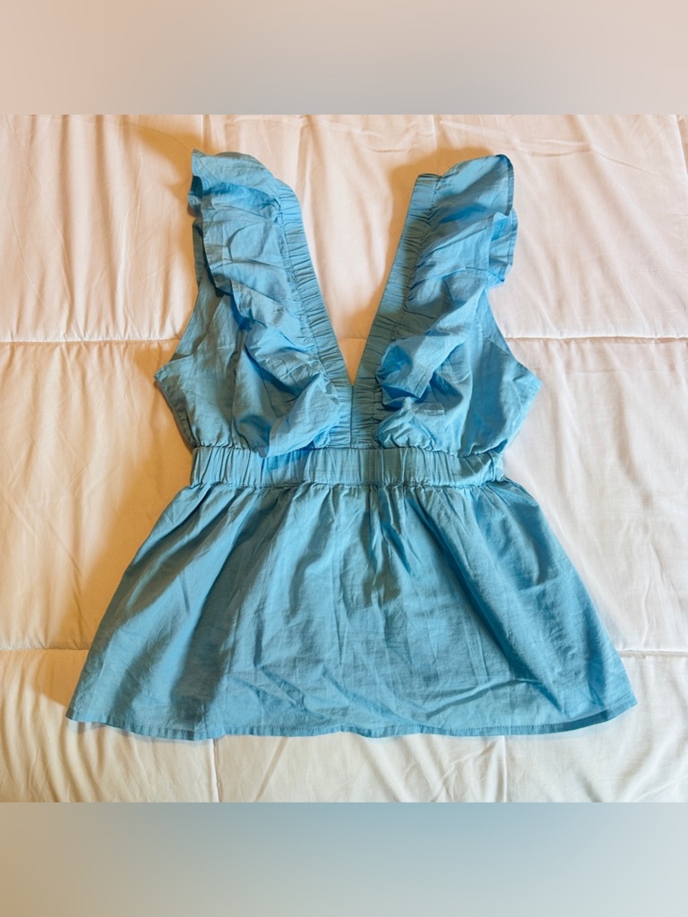 Light Blue Ruffle V-Neck Sleeveless Tank Top